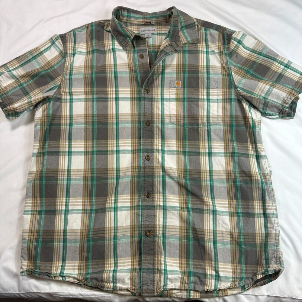 Carhartt Men's Plaid Relaxed Fit Button Down Short Sleeve Work Shirt Size XL